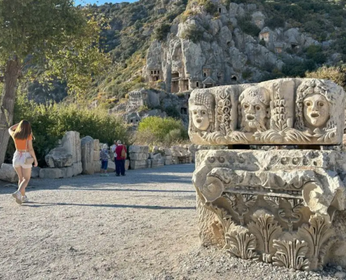 Intricate relief sculptures found in the ruins of Myra, highlighting the artistry of the ancient Lycian people